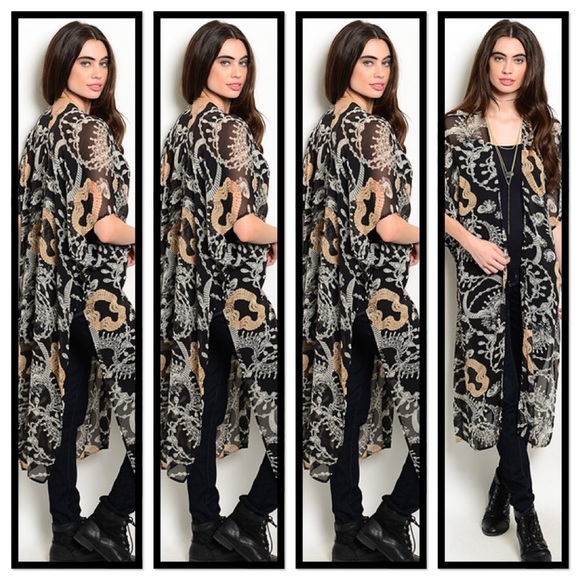 FESTIVAL BOHO BLACK BEAD & IVORY  KIMONO - NWT - Picture 4 of 4
