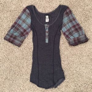 Free People Plaid Sleeve Top