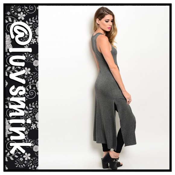 CHARCOAL SPLIT FRONT VEST KIMONO - Picture 3 of 4