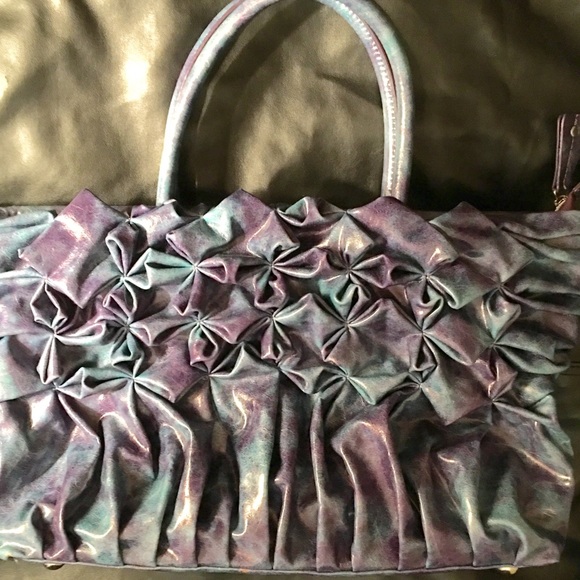 Nicole Lee Large Woven Flowers Handbag Navy