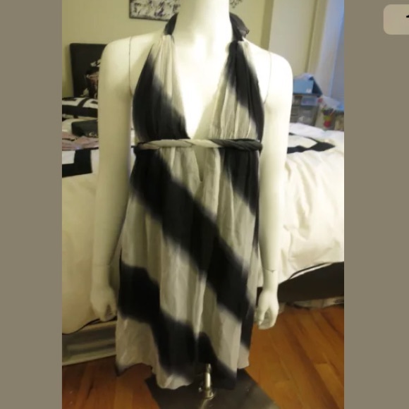 Black Halo black & White silk halter dress sz sml