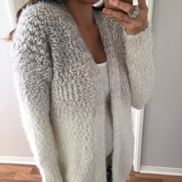 Reserved • Snow White & Grey Ombré Fuzzy Cardigan - Picture 2 of 4