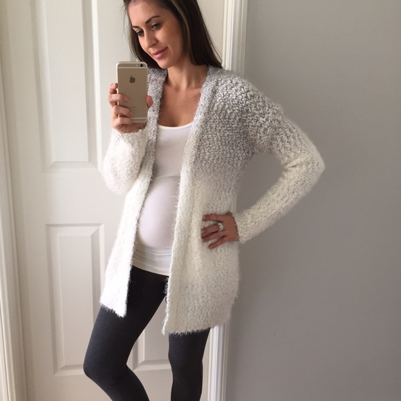 Reserved • Snow White & Grey Ombré Fuzzy Cardigan - Picture 3 of 4