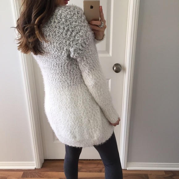 Reserved • Snow White & Grey Ombré Fuzzy Cardigan - Picture 4 of 4