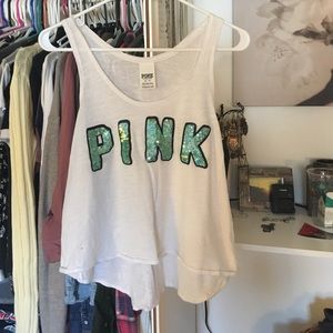 White sequin pink tank