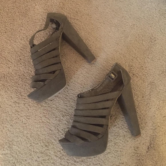Olive Suede Caged Platform Heels