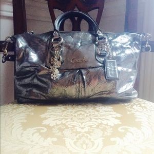 Coach Ashley Silver Leather Satchel Handbag