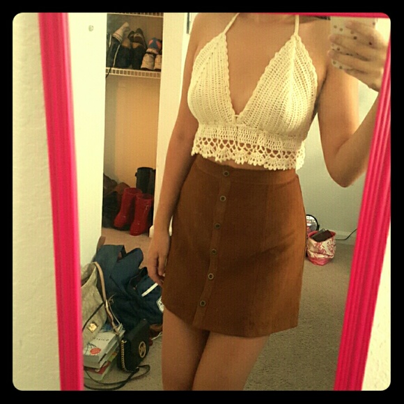 Urban Outfitters cream crochet crop top