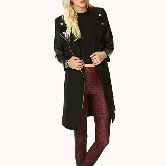 Forever 21 Faux Leather Wool-Trimmed Coat