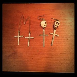 Cross earrings, skull/cross earrings set