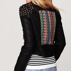 Free People Embellished Leather Motorcycle Jacket