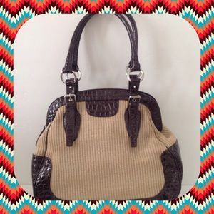 Women’s Straw Weaved Handbag With Brown Croco Trim