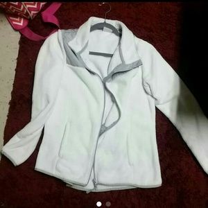 White and gray fleece zip up jacket