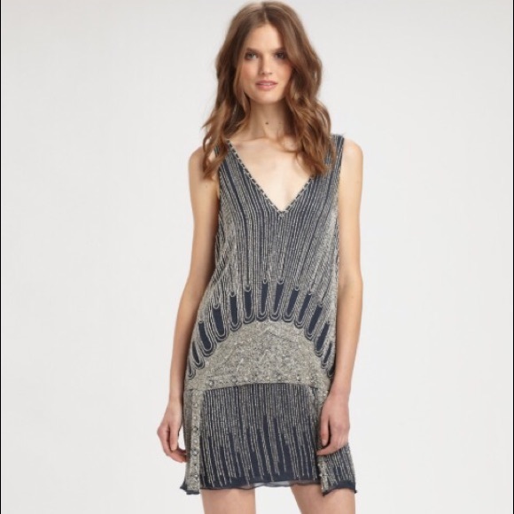 Parker navy beaded dress size Small