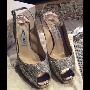 REDUCED GLITTER SLING BACK PLATFORM JIMMY CHOOS