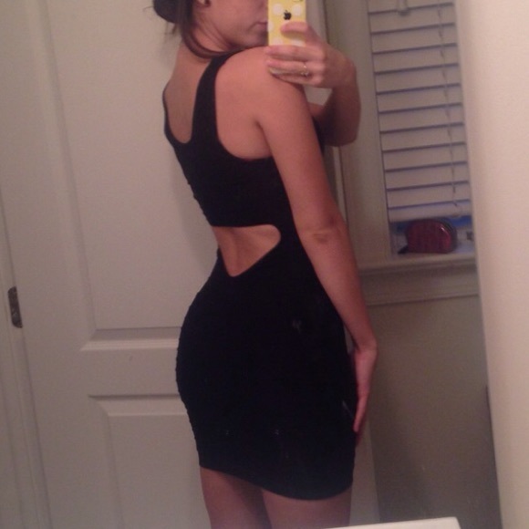 Bebe bodycon cut out bandage dress in black