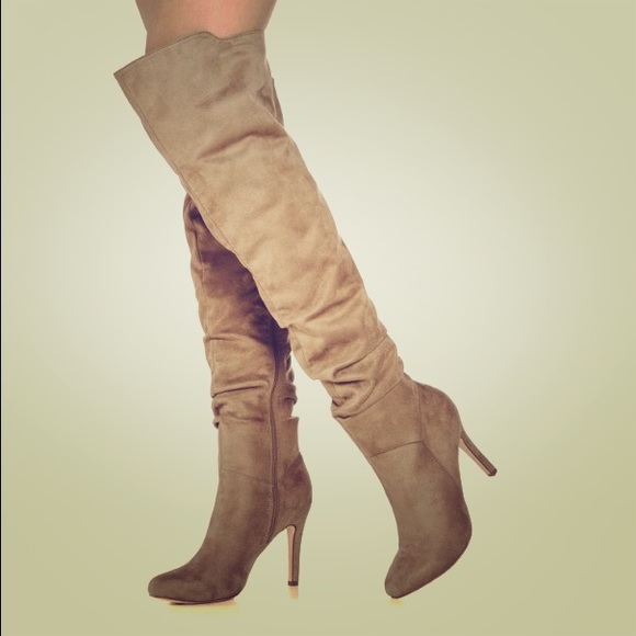 Knee Boots Heels Taupe 