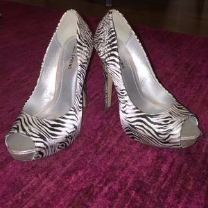 Zebra bedazzled pumps