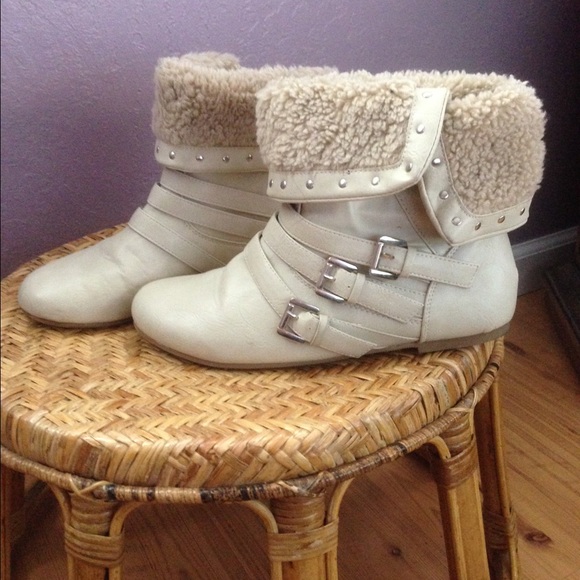 Cream fold over boots