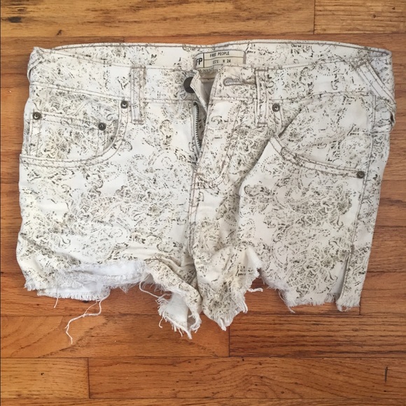 Free People off white denim paisley pattern shorts