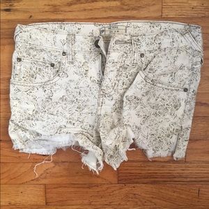 Free People off white denim paisley pattern shorts