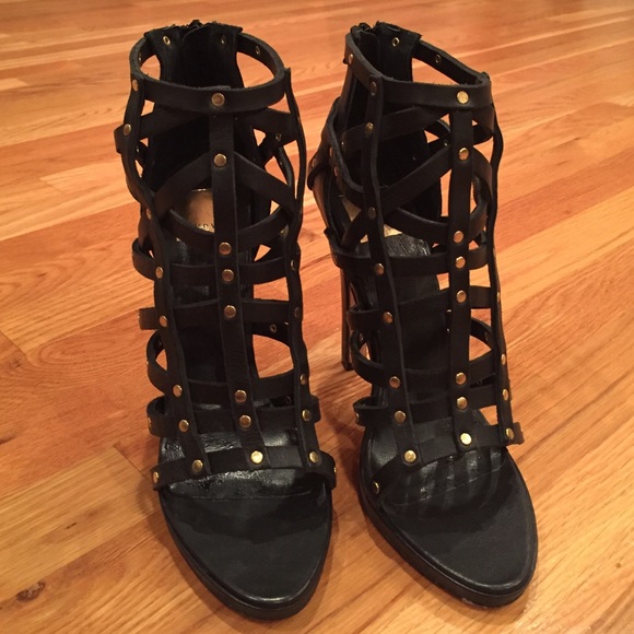 New Dolce Vita Caged Gold Stud black Sandals - Picture 2 of 4