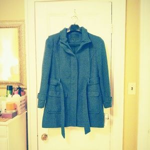 Cute Teal Tweed Winter Coat with Belt