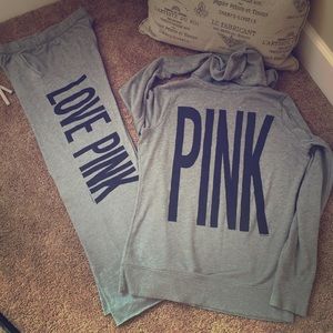 Grey VS Pink sweatsuit set with black logo size S