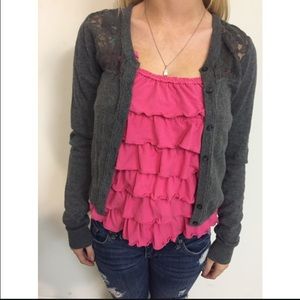 Grey hollister lace back cardigan