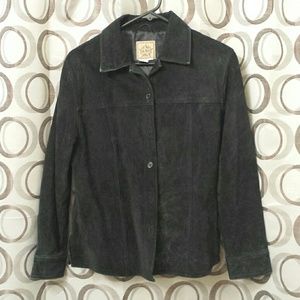 GENUINE BLACK SUEDE LEATHER SHIRT JACKET, MEDIUM