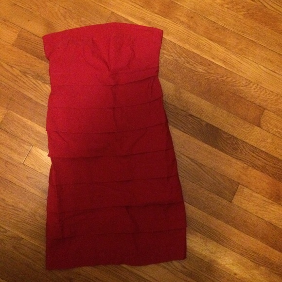 Red tight fitting body con dress