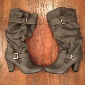 Xhiliration Gray Slouch Buckle Boots