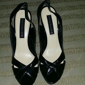 Very cute peep toe slingback wedges worn twice