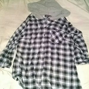 Plaid Hooded Button Up