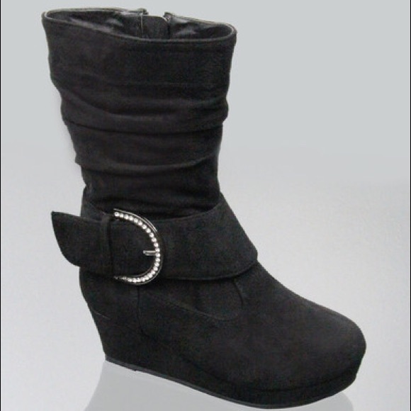 Kids toddler rhinestone buckle zipper heel wedge - Picture 1 of 4