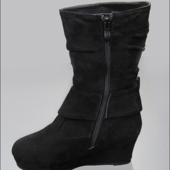 Kids toddler rhinestone buckle zipper heel wedge - Picture 2 of 4