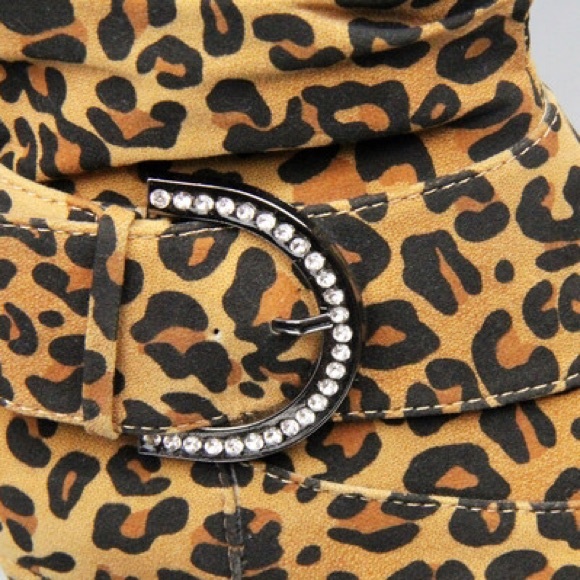 Kids rhinestone leopard buckle heel boots wedge - Picture 3 of 4