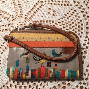 NWOT Fossil Key-Per Wallet/Wristlet w/Bird Pattern