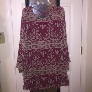 Red and tan Paisley long sleeve dress