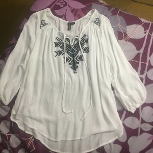 Navy blue and white peasant shirt