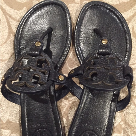 Black leather Miller flip flops