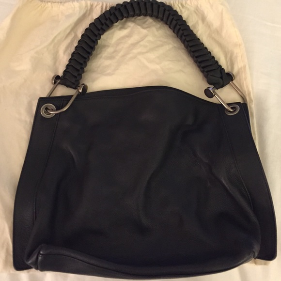 Marni black leather shoulder bag dark green strap