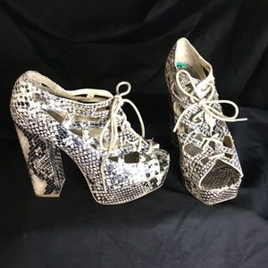 Snake print lace up booties