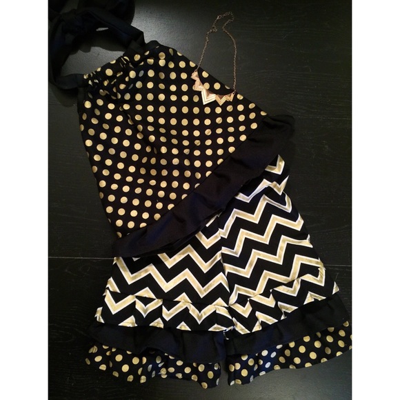 Handmade boutique black gold ruffle pants set