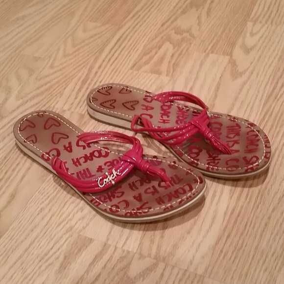 Pink metallic Coach sandal flip flops