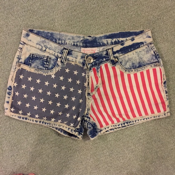 American Flag cut off Shorts acid wash Red Blue - Picture 3 of 4