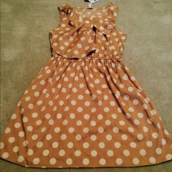 tan and white polka dot dress