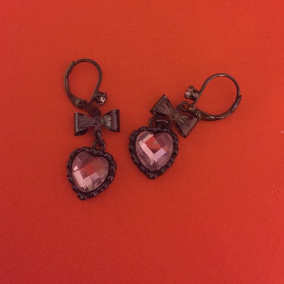 Betsey Johnson Violet Heart Bow Earrings