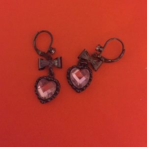 Betsey Johnson Violet Heart Bow Earrings