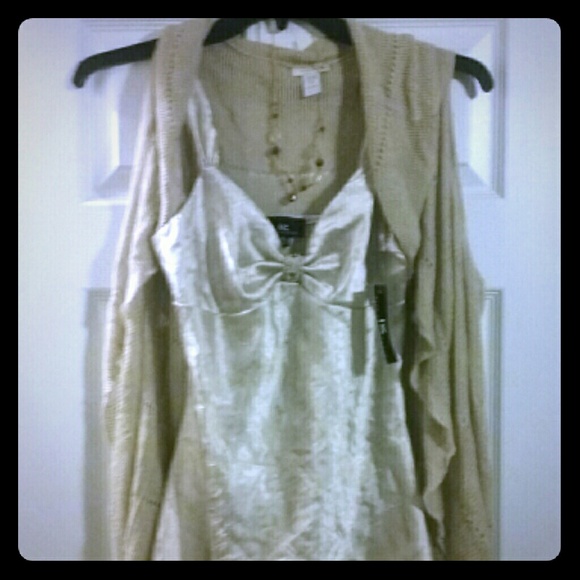 Silk tank top, cover up, and necklace